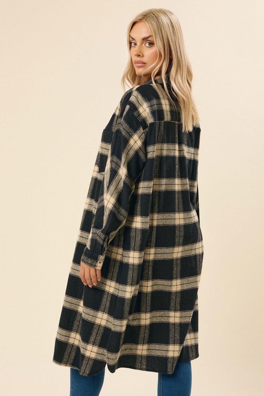 Yours Curve Black Longline Check Shirt