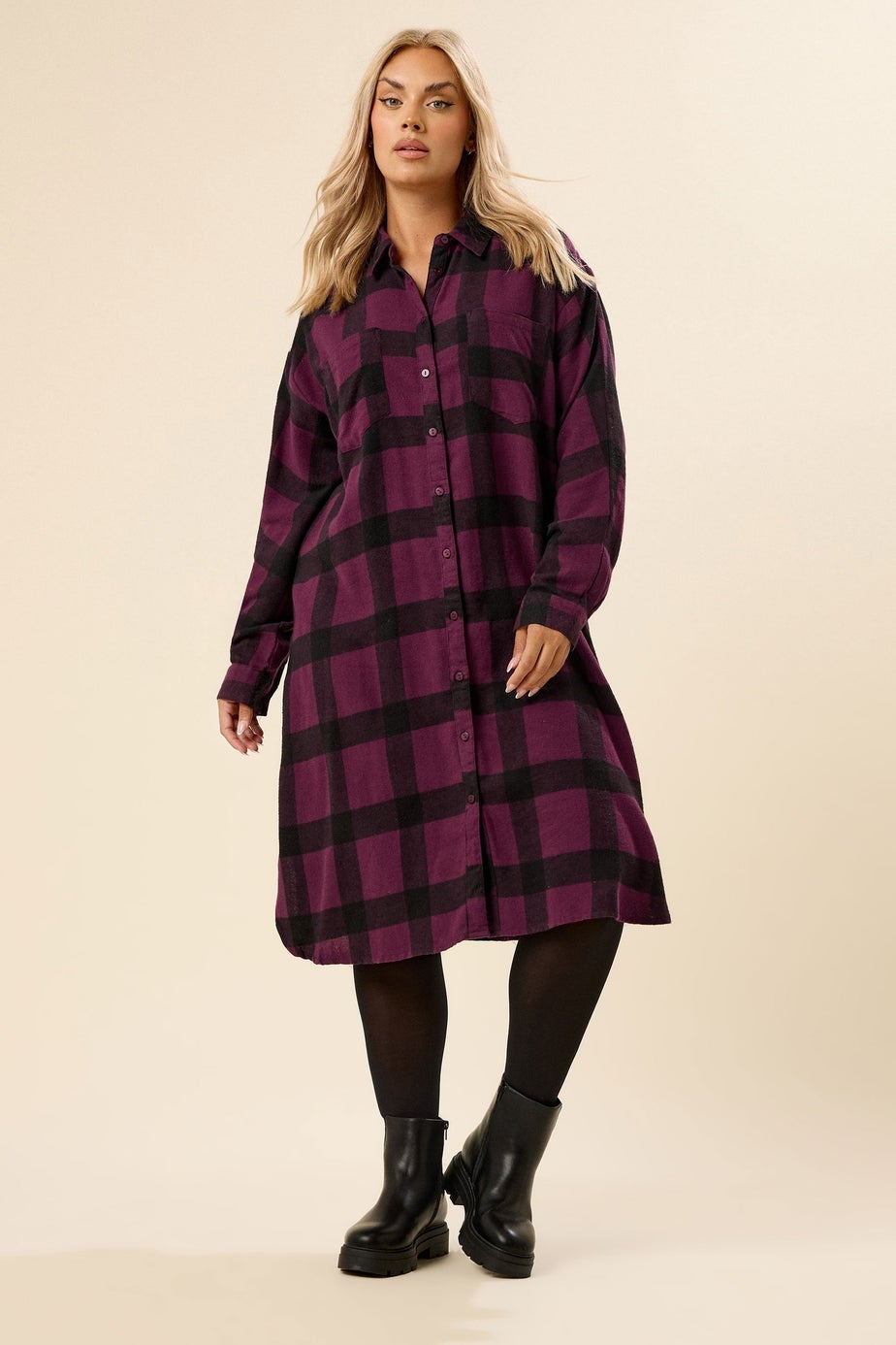 Yours Curve Burgundy Red Longline Check Shirt