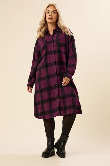 Yours Curve Burgundy Red Longline Check Shirt