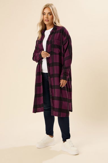 Yours Curve Burgundy Red Longline Check Shirt