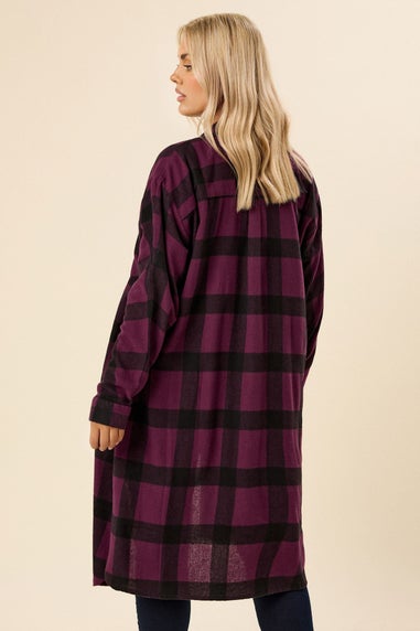 Yours Curve Burgundy Red Longline Check Shirt
