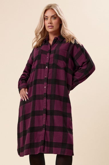 Yours Curve Burgundy Red Longline Check Shirt