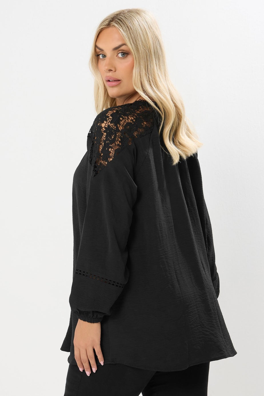 Yours Curve Black Lace Insert Blouse
