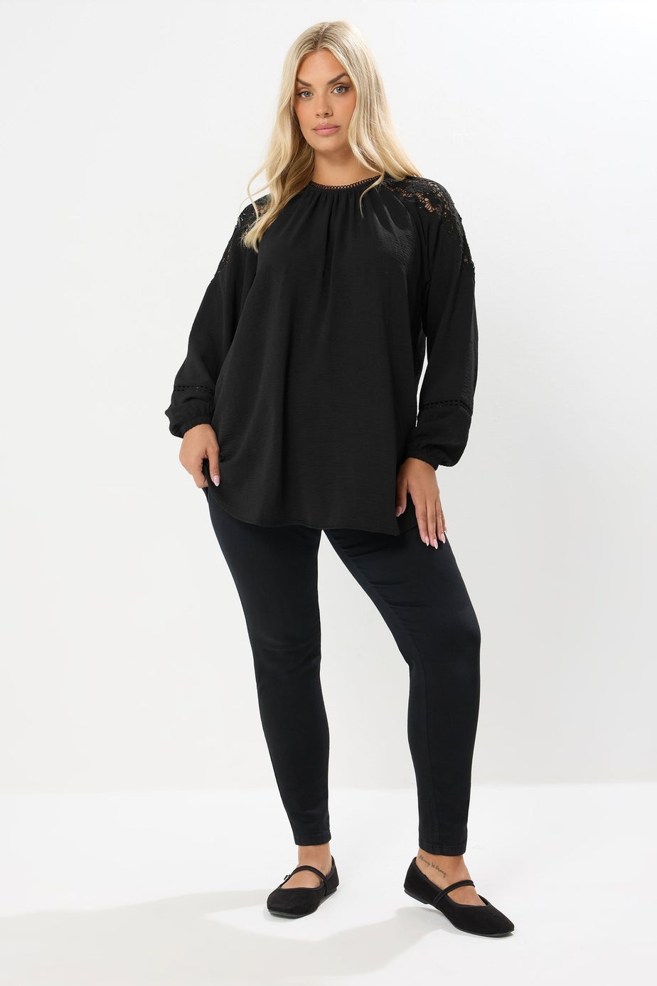 Yours Curve Black Lace Insert Blouse