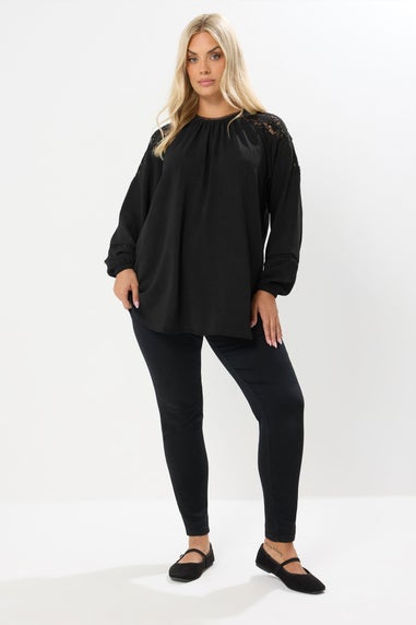 Yours Curve Black Lace Insert Blouse