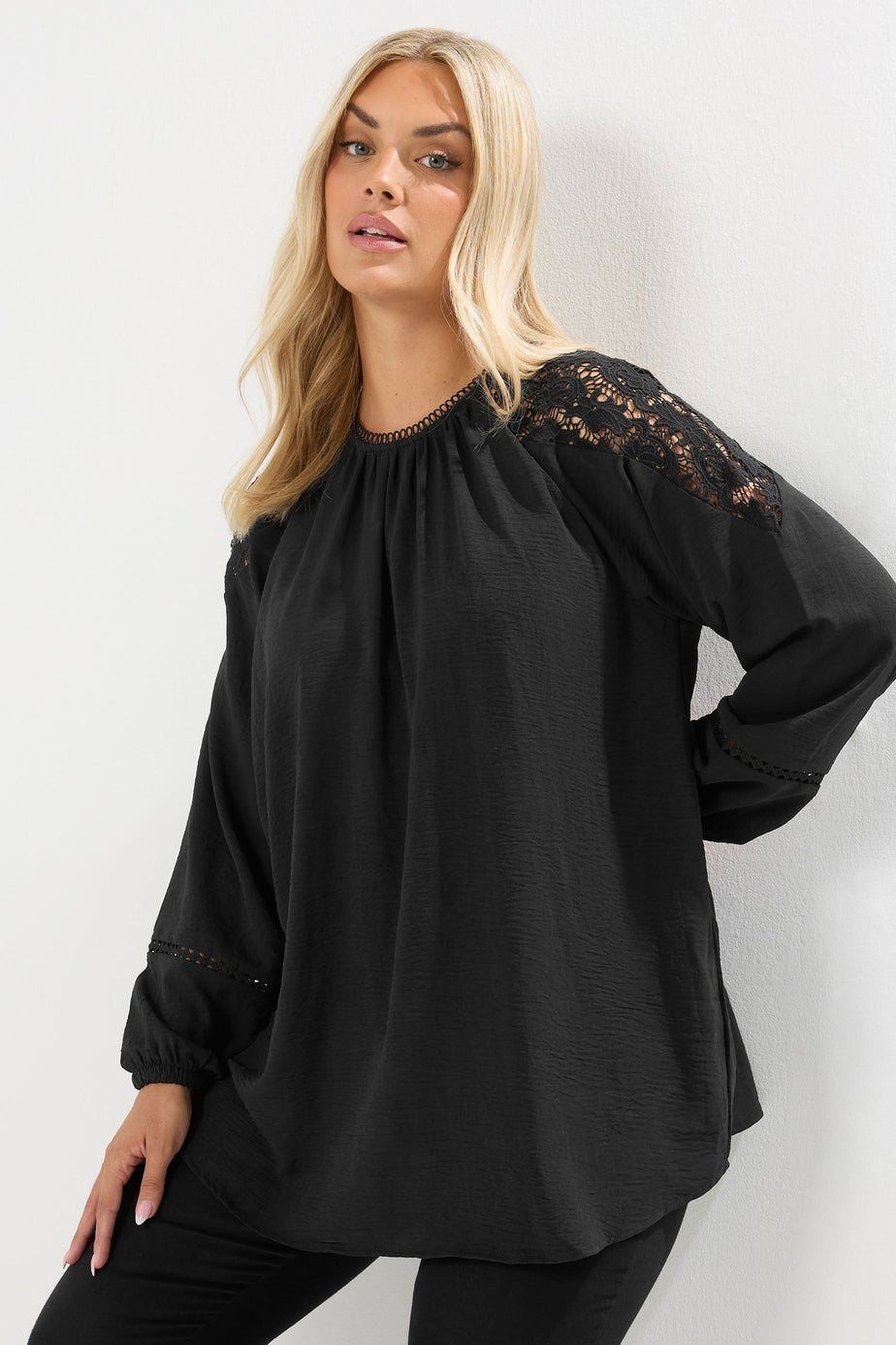 Yours Curve Black Lace Insert Blouse