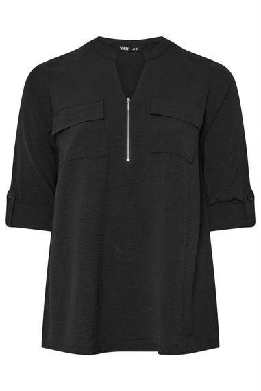 Yours Curve Black Zip Neck Blouse