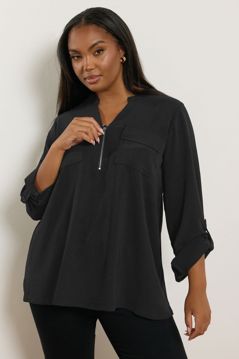 Yours Curve Black Zip Neck Blouse