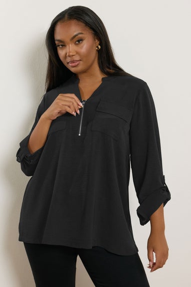 Yours Curve Black Zip Neck Blouse