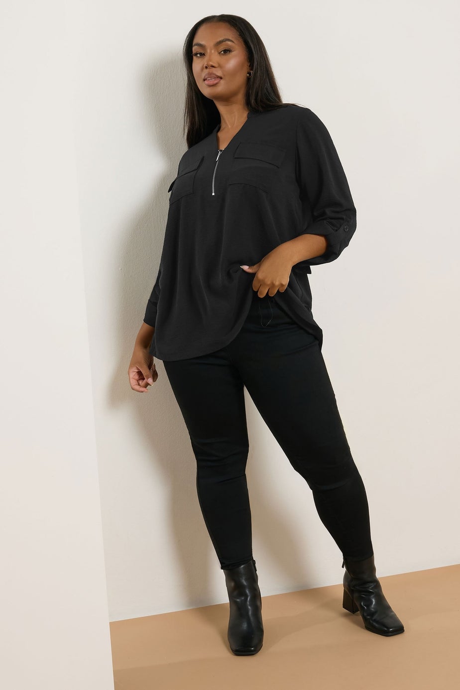 Yours Curve Black Zip Neck Blouse