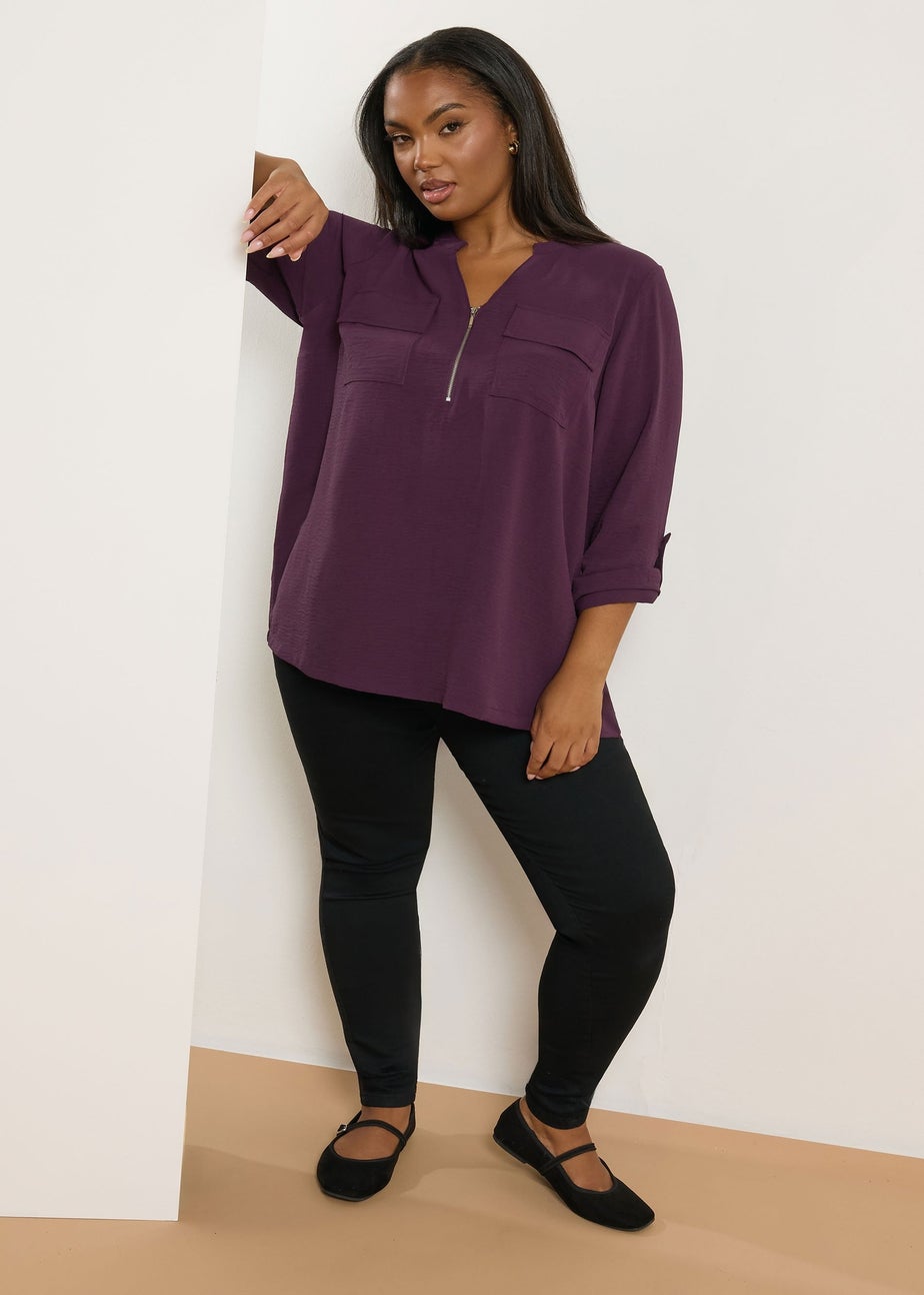 Yours Curve Dark Red Zip Neck Blouse