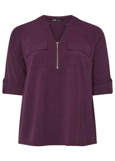 Yours Curve Dark Red Zip Neck Blouse