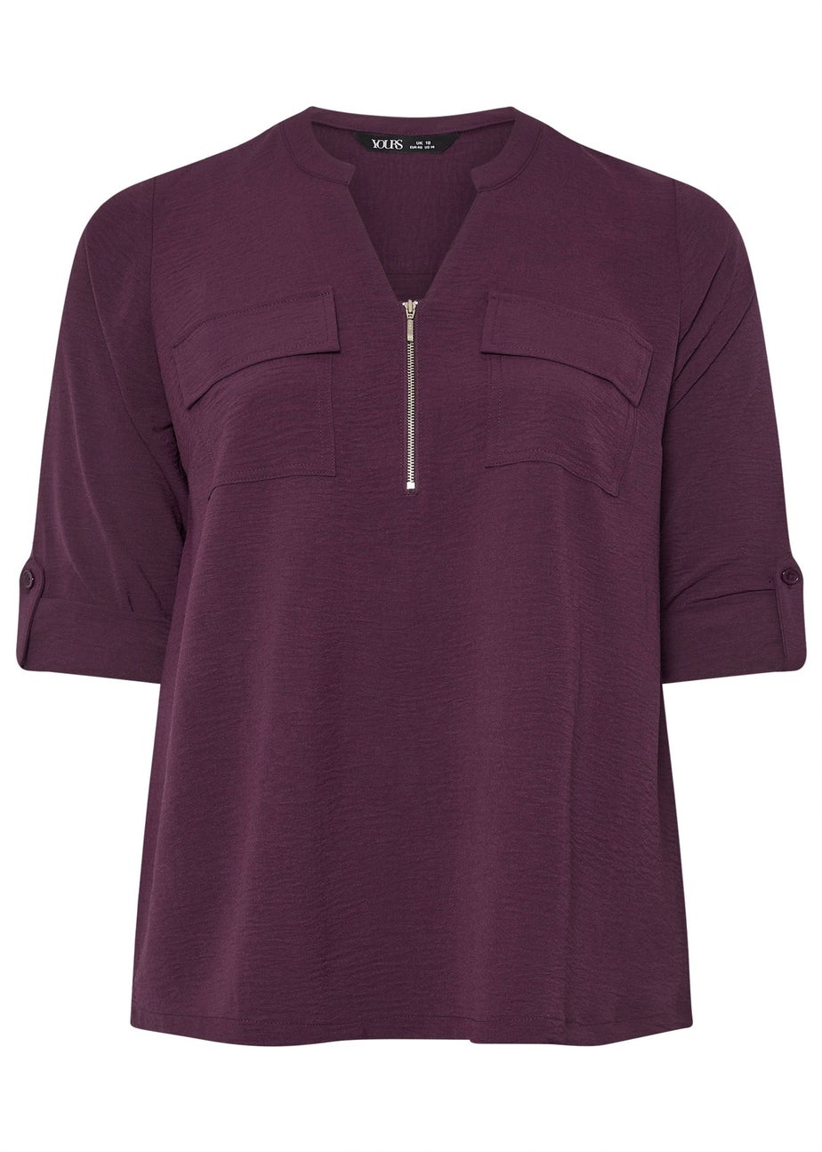 Yours Curve Dark Red Zip Neck Blouse