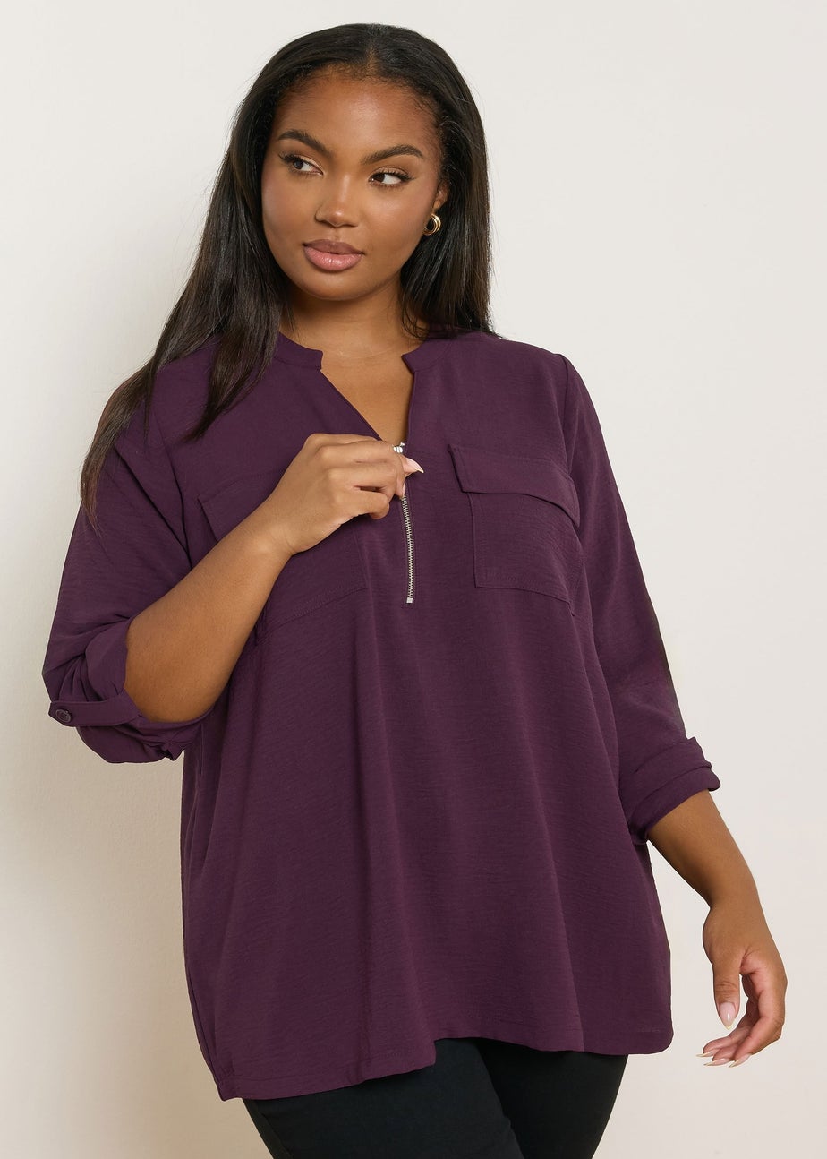 Yours Curve Dark Red Zip Neck Blouse