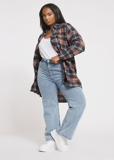 Yours Curve Navy Blue Oversized Check Shirt