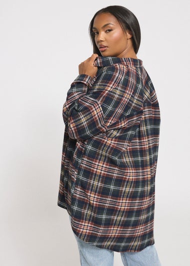 Yours Curve Navy Blue Oversized Check Shirt