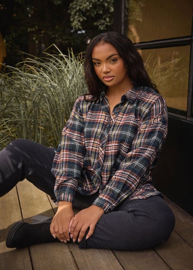 Yours Curve Navy Blue Oversized Check Shirt