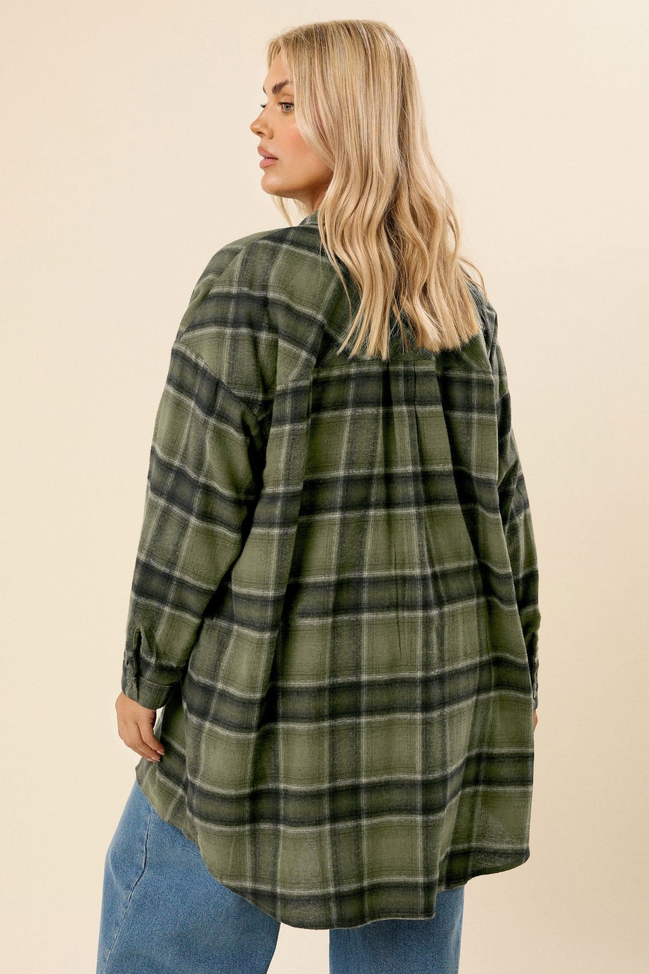 Yours Curve Khaki Green Oversized Check Shirt