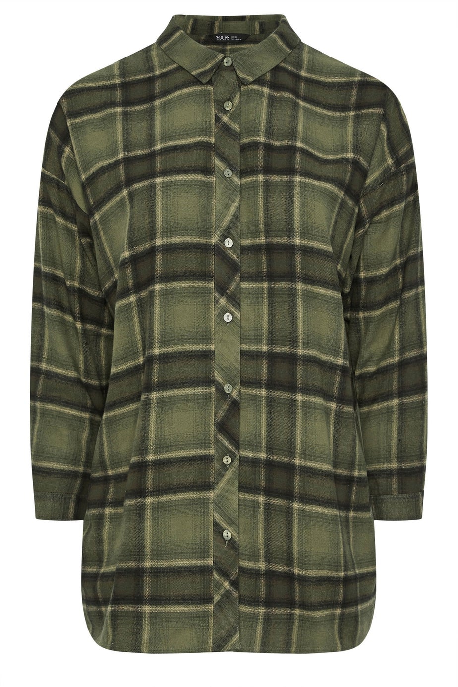 Yours Curve Khaki Green Oversized Check Shirt