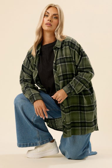 Yours Curve Khaki Green Oversized Check Shirt