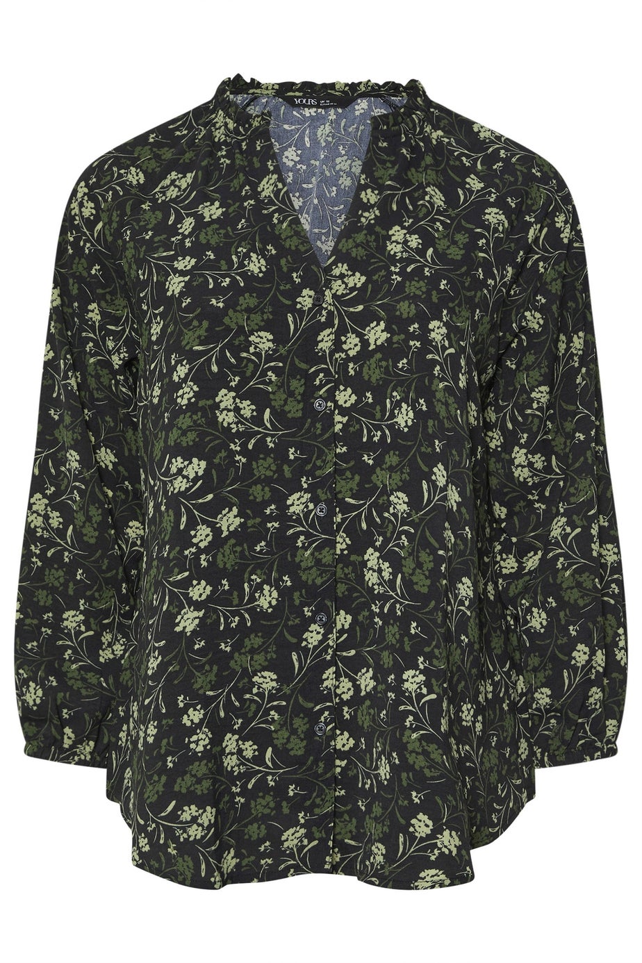 Yours Curve Green Floral Frill Neck Blouse