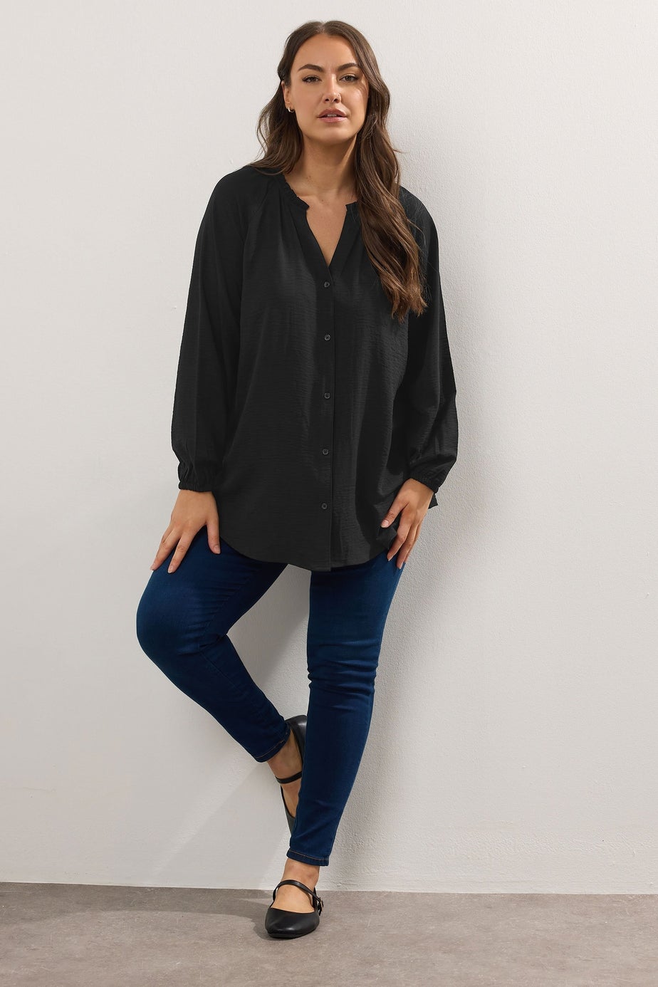 Yours Curve Black Frill Neck Blouse