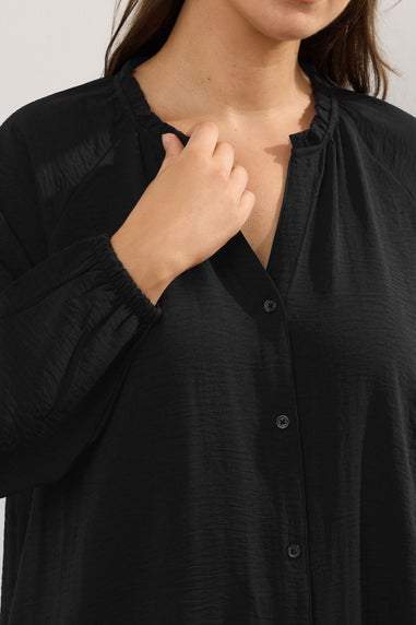 Yours Curve Black Frill Neck Blouse