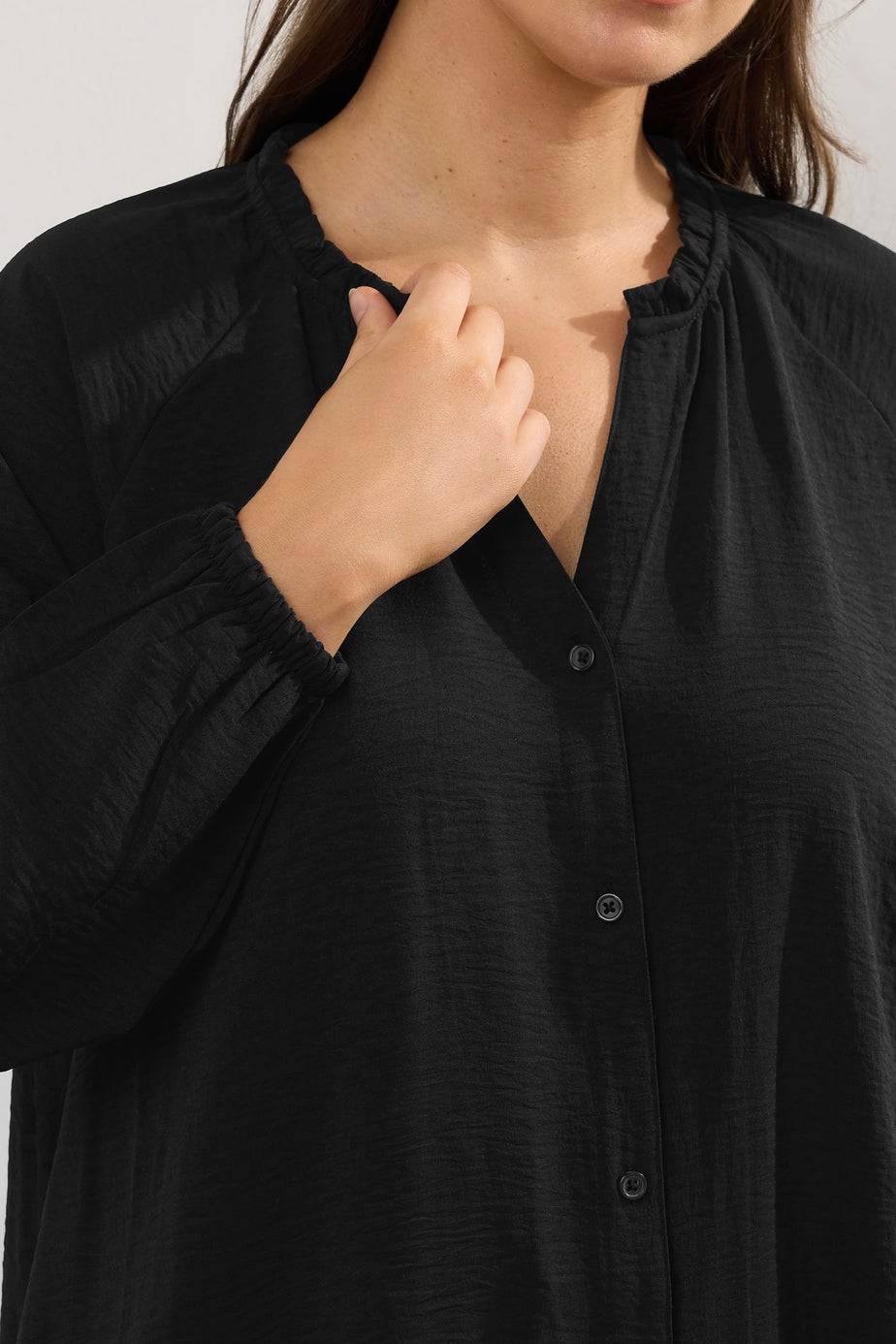 Yours Curve Black Frill Neck Blouse