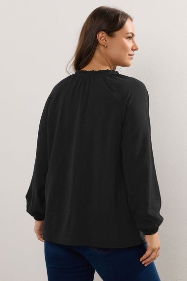 Yours Curve Black Frill Neck Blouse