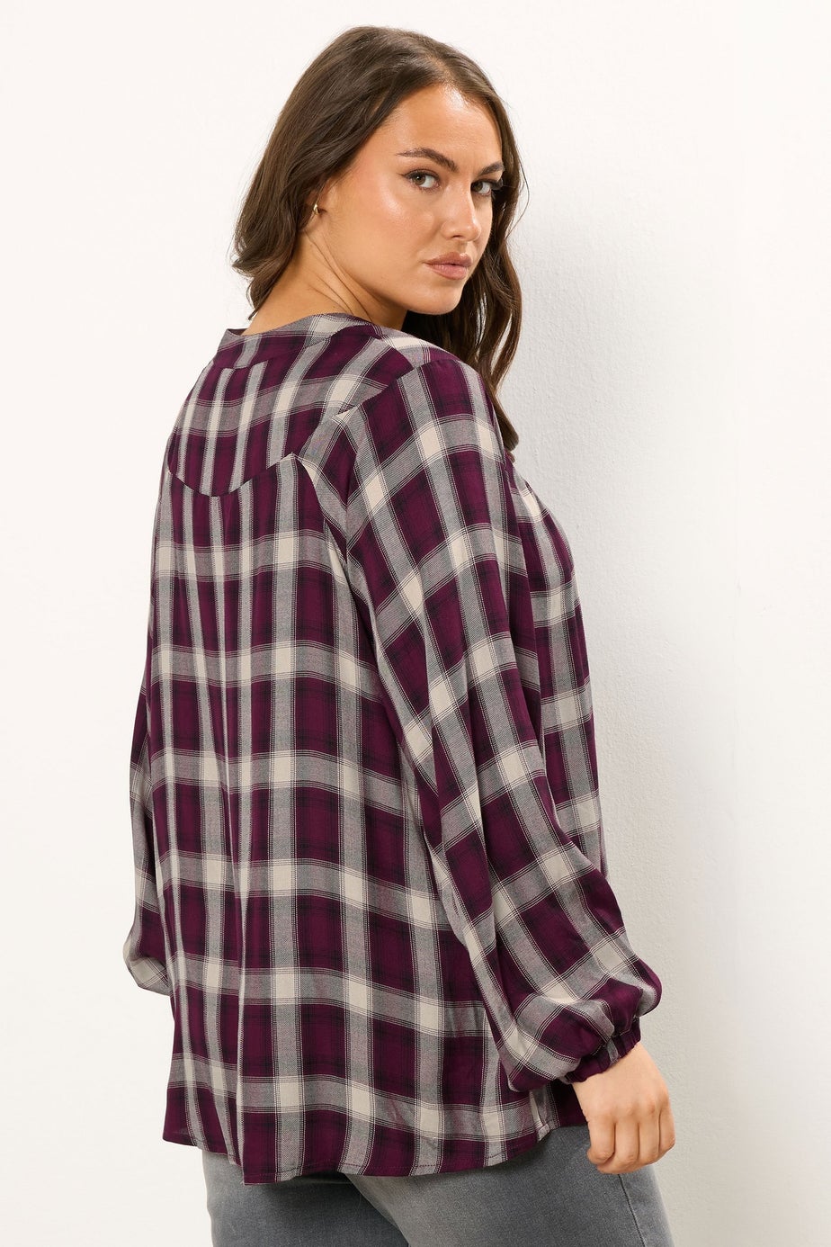 Yours Curve Burgundy Red Check Tie Neck Blouse