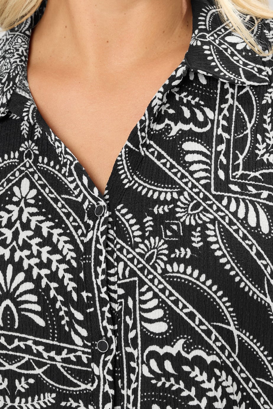 Yours Curve Black & White Bandana Print Textured Shirt