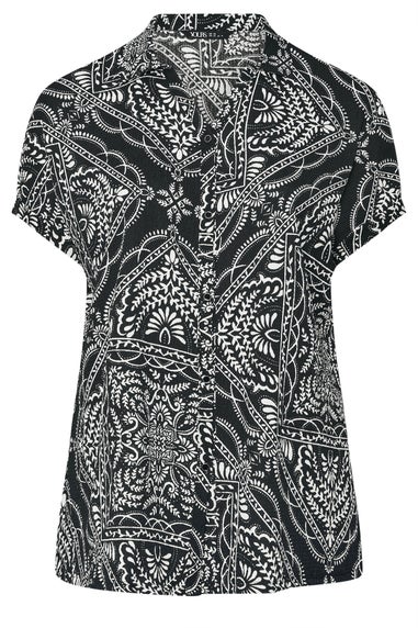 Yours Curve Black & White Bandana Print Textured Shirt