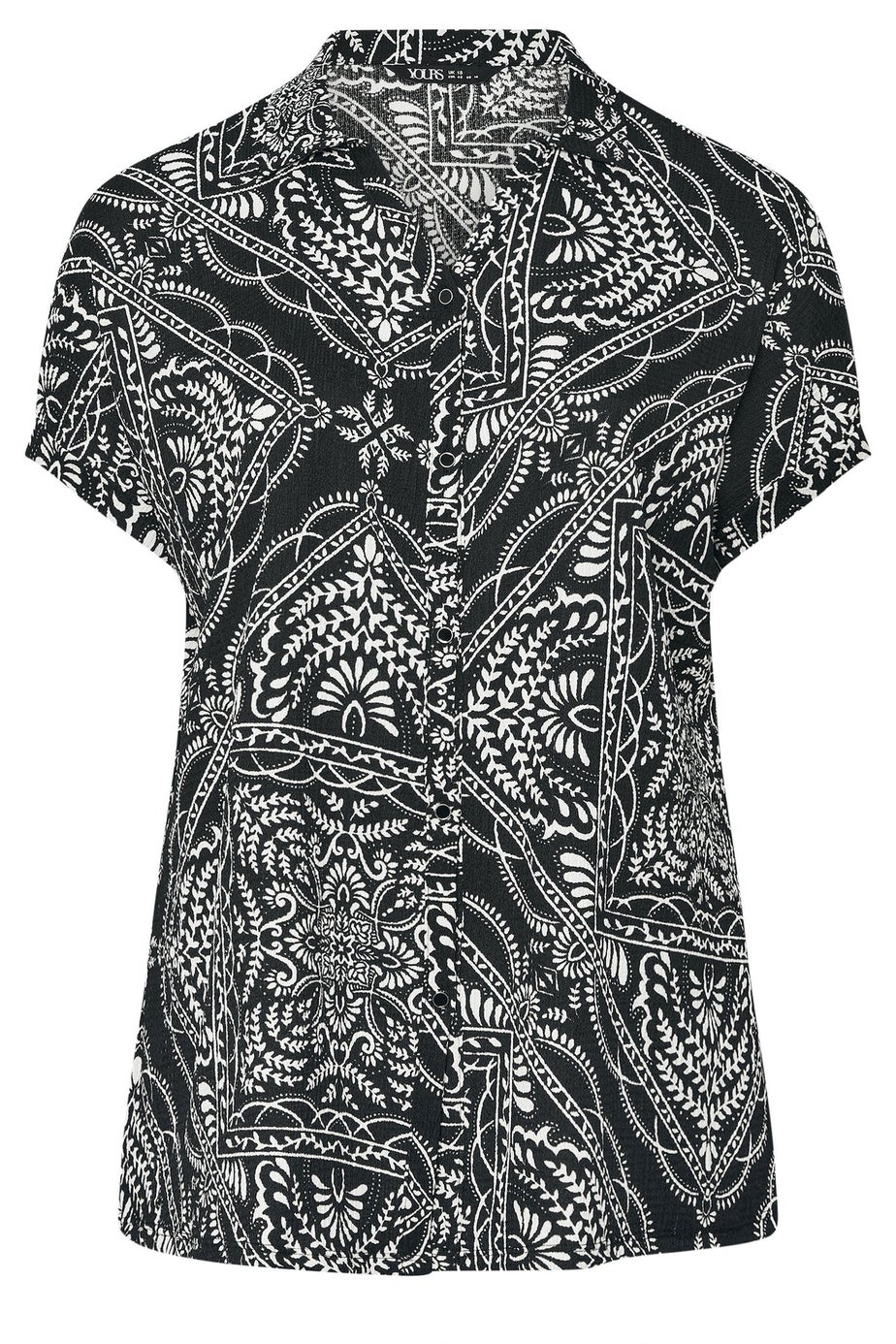 Yours Curve Black & White Bandana Print Textured Shirt