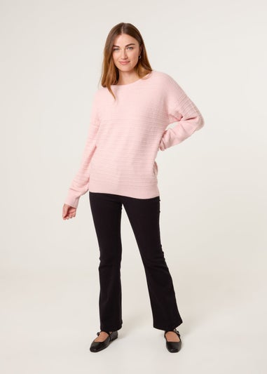 Blue Vanilla Pink Round Neck Bow Back Detailed Jumper