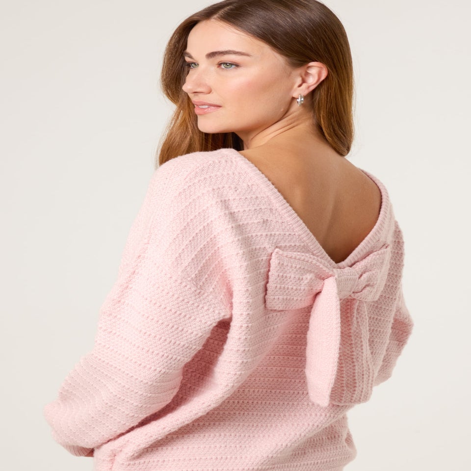 Blue Vanilla Pink Round Neck Bow Back Detailed Jumper