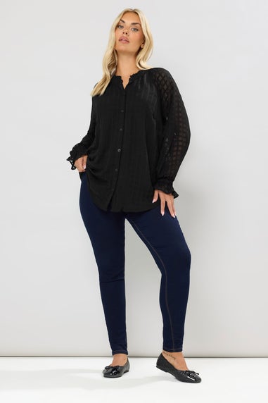 Yours Curve Black Textured Frill Neck Blouse