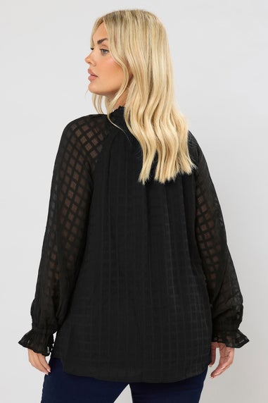 Yours Curve Black Textured Frill Neck Blouse