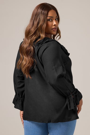 Yours Curve Black Ruffle Tie Front Blouse