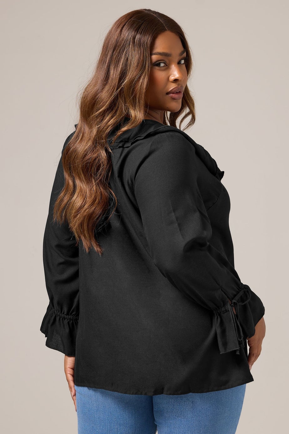 Yours Curve Black Ruffle Tie Front Blouse