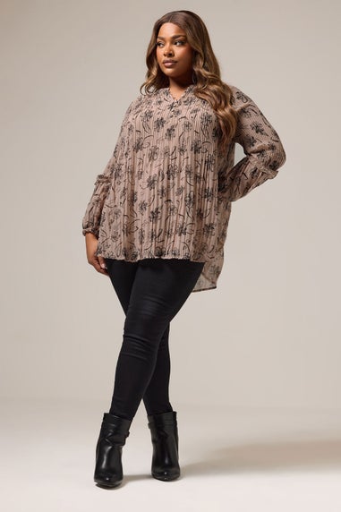 Yours Curve Mauve Purple Floral Pleated Blouse