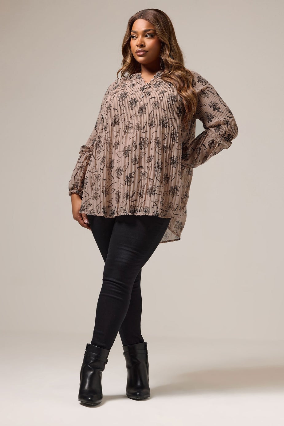 Yours Curve Mauve Purple Floral Pleated Blouse