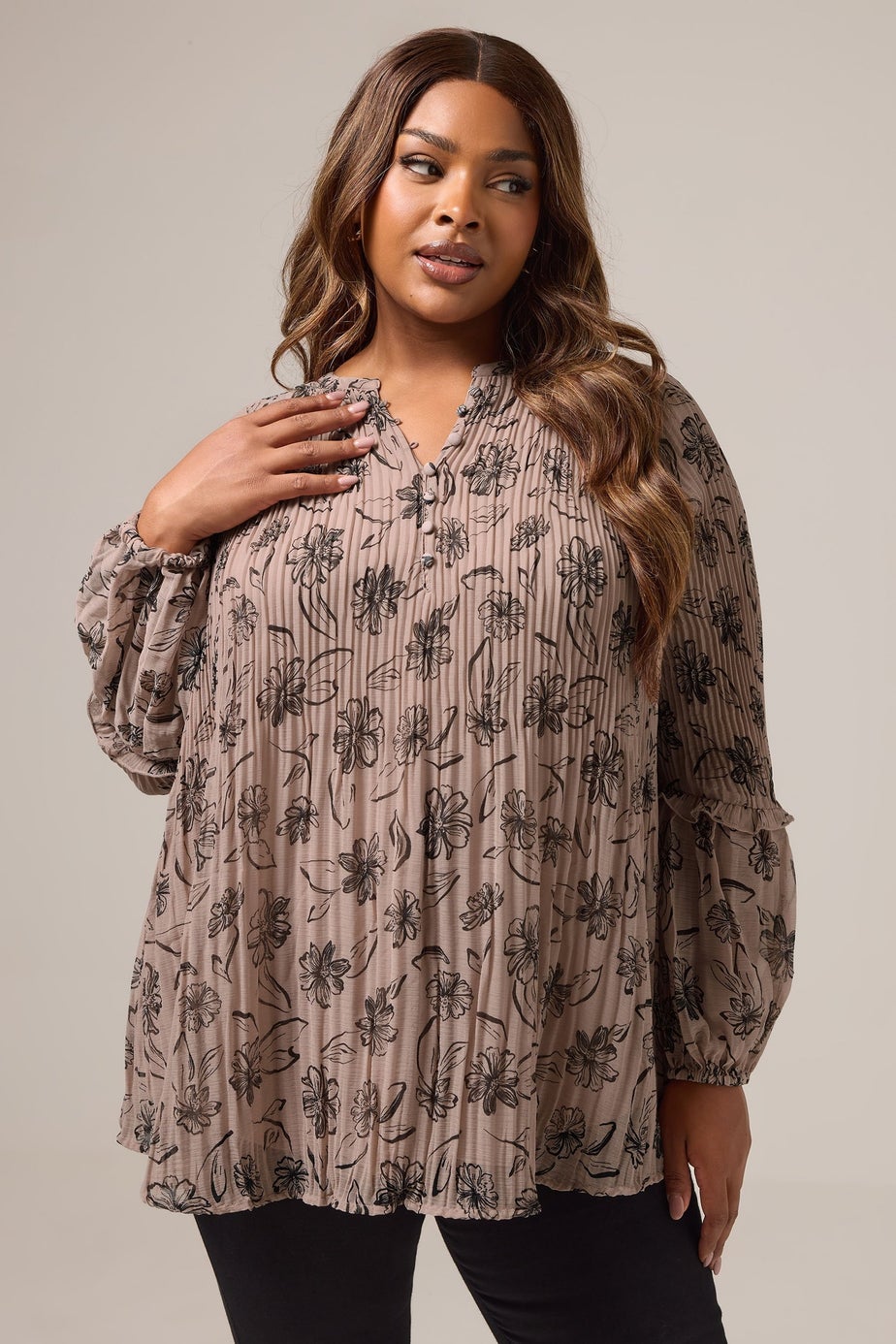 Yours Curve Mauve Purple Floral Pleated Blouse