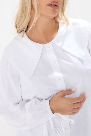 Yours Curve White Poplin Statement Collar Shirt