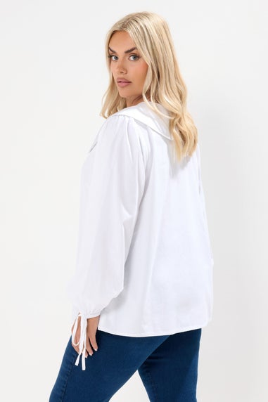 Yours Curve White Poplin Statement Collar Shirt