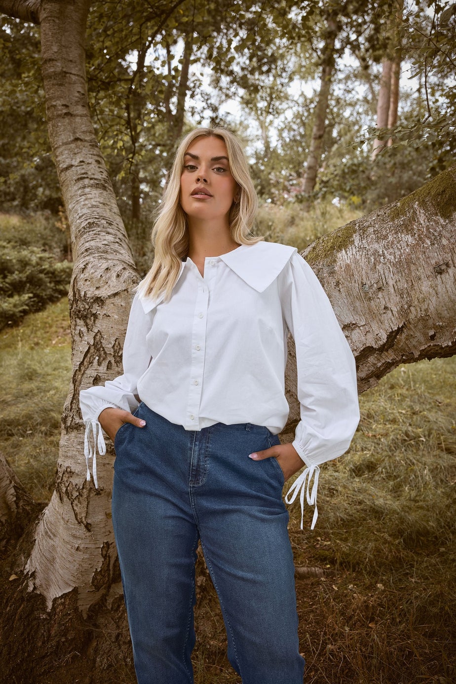 Yours Curve White Poplin Statement Collar Shirt