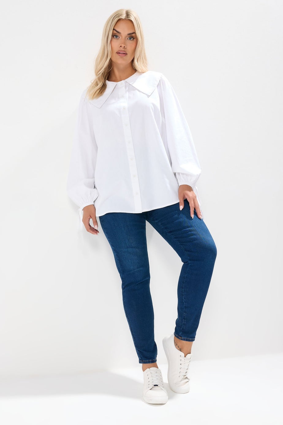 Yours Curve White Poplin Statement Collar Shirt