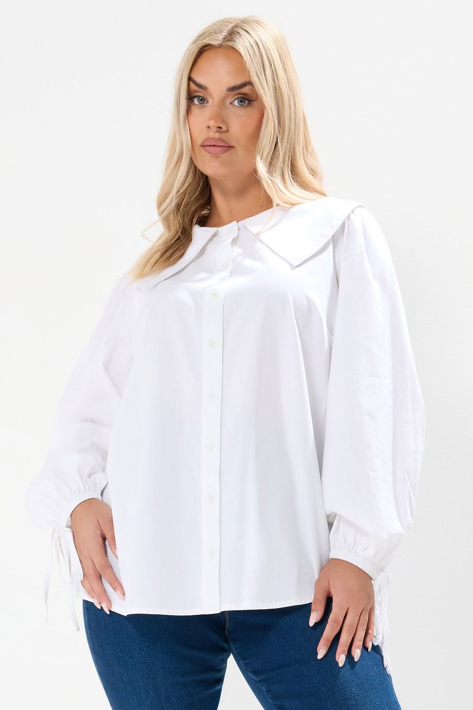 Yours Curve White Poplin Statement Collar Shirt