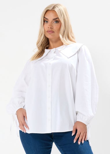 Yours Curve White Poplin Statement Collar Shirt