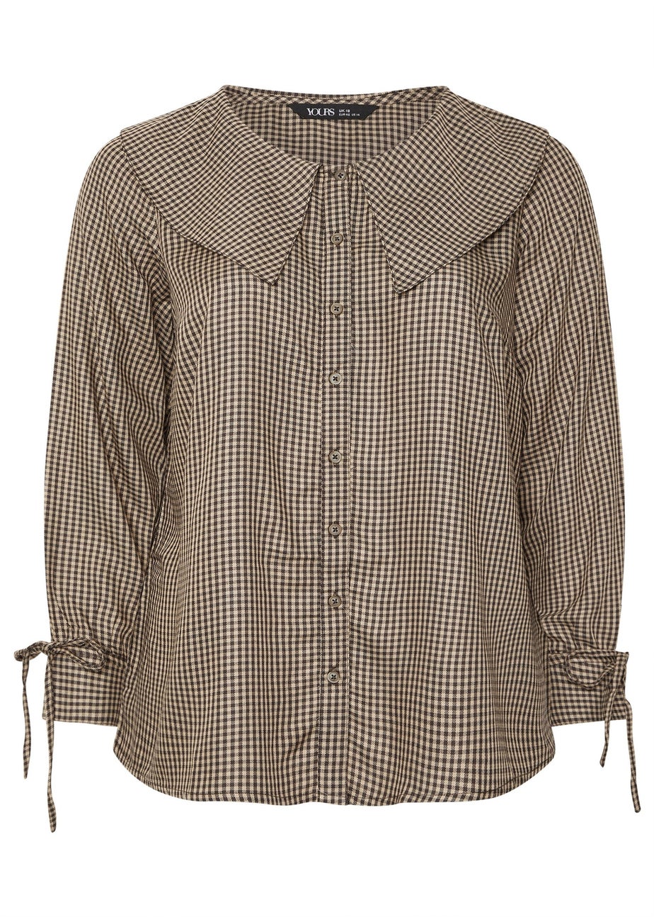 Yours Curve Brown Collared Check Shirt
