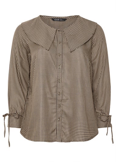 Yours Curve Brown Collared Check Shirt